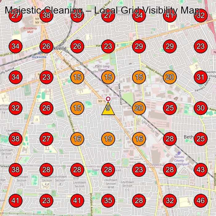 Majestic Cleaning GeoGrid visibility map for Commercial Cleaning Service in Bethpage